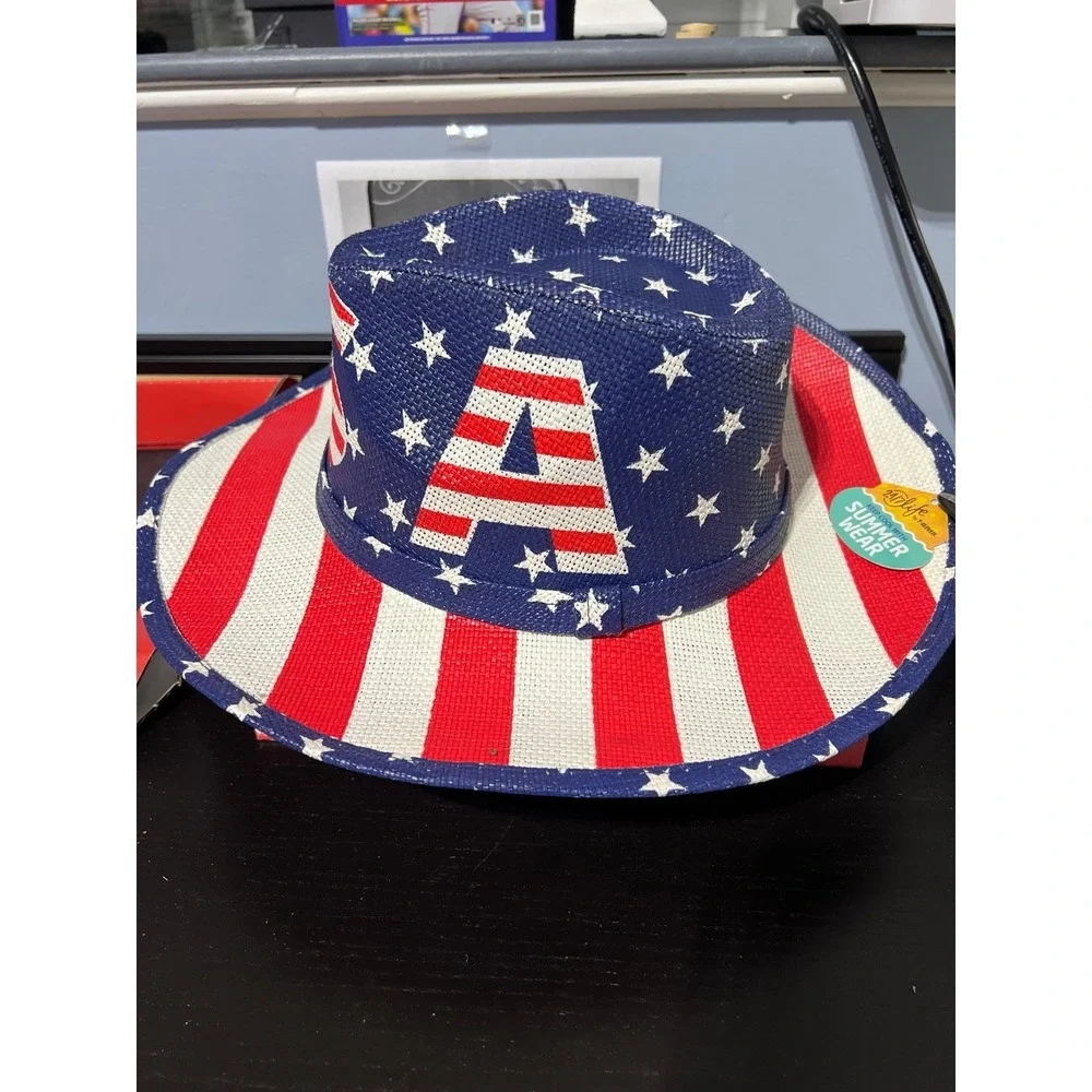USA Flag Red White & Blue Stars & Stripes Western Cowboy Hat with S Patch - Picture 3 of 6